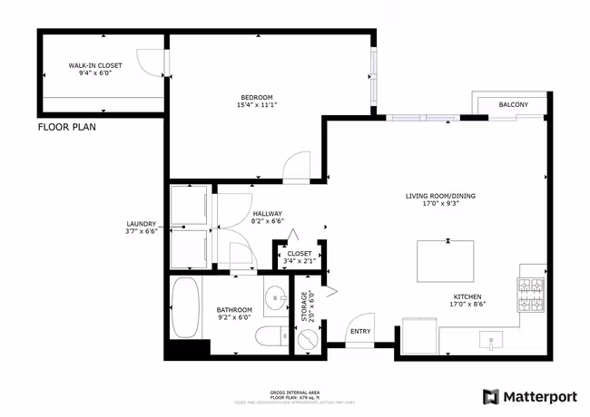 One Bedroom B 516 floor plan